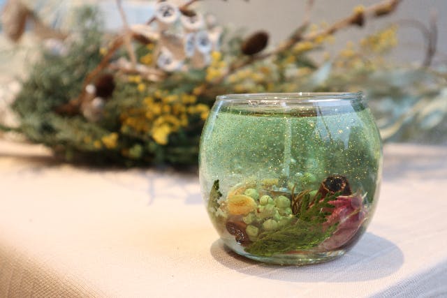 【青山・表参道・キャンドル作り】華やかさが魅力の2層キャンドル！ボタニカルグラス