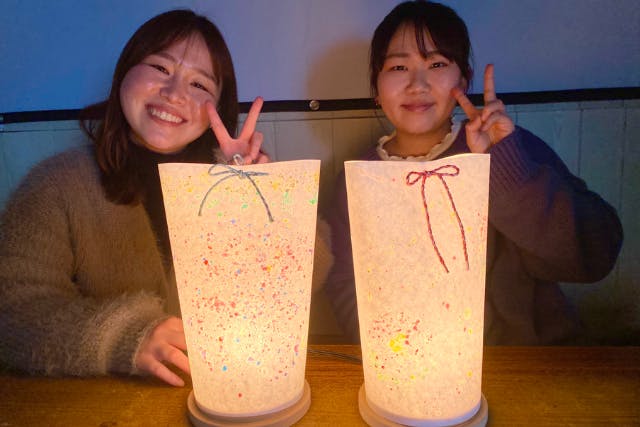 【京都府・京都市・手作りランプ】顔料で自分色に染めて模様付け。和紙染あかり作り
