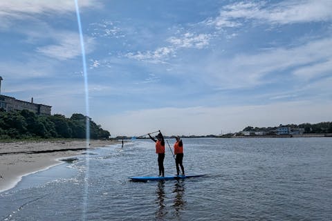 【茨城・大洗・サップ・自然体験】オプションで温泉入浴！未経験者におすすめ！スタンドアップパドルボードでリバーをショートクルーズ！