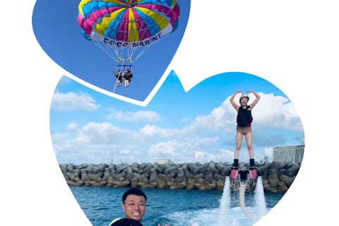 【沖縄・宜野湾・フライボード＆パラセーリングセット】オリジナルボートで行うフライボード＆気分爽快パラセーリング！360°カメラ写真無料プレゼント★