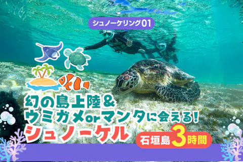 【石垣島・3時間】幻の島上陸＆ウミガメorマンタに会える！泳げなくてもOK♪サポート充実シュノーケル【GoPro無料】s01