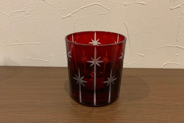 色あり（青または赤）グラス1個切子体験 現役の江戸切子伝統工芸士が