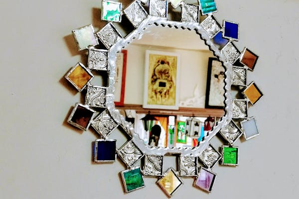 ☆特大ステンドグラス風　鏡☆ 六本木駅より徒歩6分！ステンドグラスでベネチア風ミラー作り 約