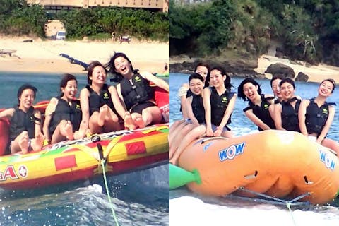 【沖縄・宜野座村・バナナボート】バナナボート＆ブッパ！短時間で海の遊びを満喫！（オプション・BBQ）