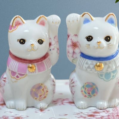 招き猫 ペア 結婚祝い 新築祝い ハンドメイド ポーセラーツねこ 縁起物 東京・ポーセラーツ】ポーセラーツで縁起の良い開運の置物・ペア