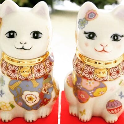 招き猫 ペア 結婚祝い 新築祝い ハンドメイド ポーセラーツねこ 縁起物 東京・ポーセラーツ】ポーセラーツで縁起の良い開運の置物・ペア