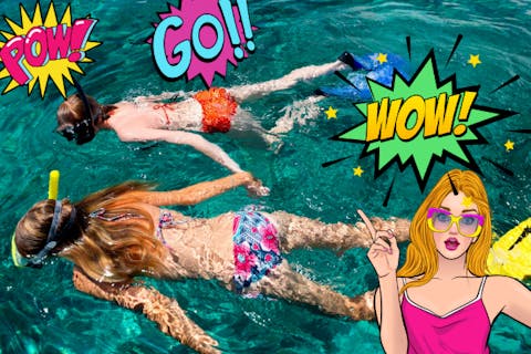 那覇から近い楽園！【豊崎美らSUNビーチ】バナナボートで行くシュノーケルツアー★イルカさんセット★【綺麗な海が待ってますｗ】