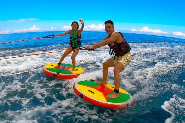 【沖縄・宜野湾・ウェイクボード】楽しみ方自由！海遊びの新しい乗り物ディスクボード