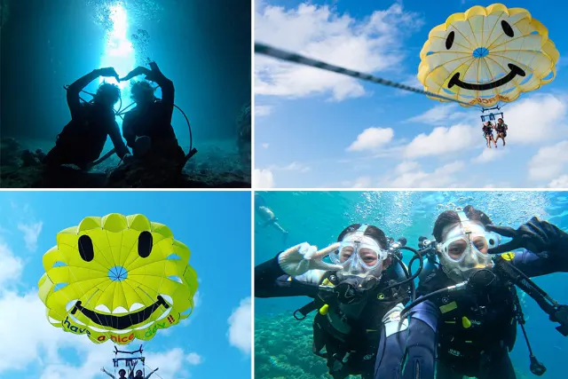 ♪当日予約大歓迎♪☆ボートで行く青の洞窟体験ダイビング&東海岸パラセーリング☆呼吸が楽なフルフェイスマスク無料♪超高画質GoPro撮影・餌付無料・ガイド貸切♪
