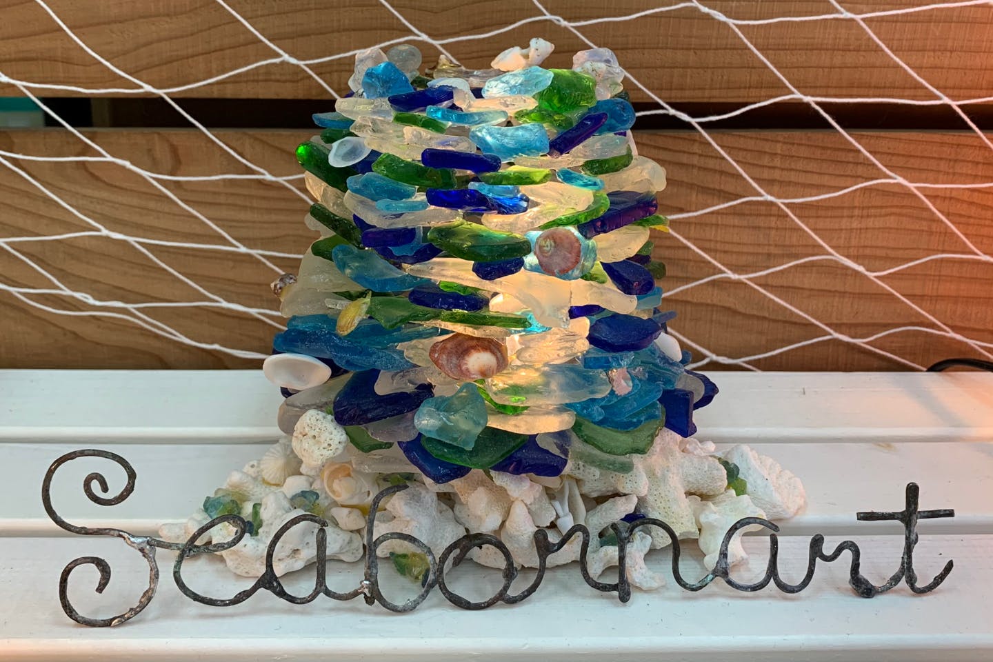 【神戸・マリングラスのランプシェード】マリングラスを積んで貝殻で装飾！海からの贈り物で作ろう、自分だけのランプシェード
