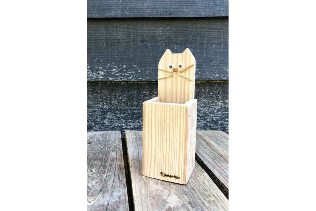【大阪・河内長野市・木工体験・ペン立て】猫の顔がついたユニークな作品！ネコペン立て作り