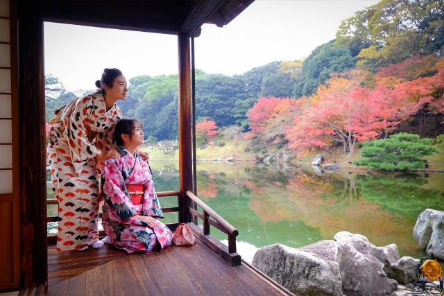 【香川・高松・着物レンタル】日本最大の特別名勝、栗林公園を着物・浴衣でお散歩