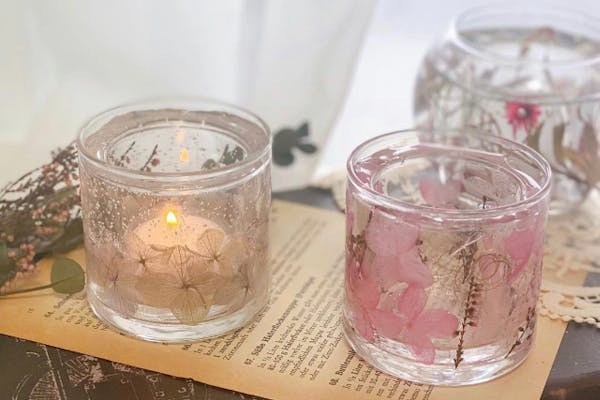 青森・弘前・手作りキャンドル】お花が透けてほんのり灯る。キャンドル