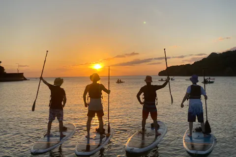 【沖縄・中部】SUPサンセットツアー・東シナ海の夕陽を満喫・プチマングローブツアー付きで亜熱帯の自然も体感・当日予約・10歳～OK★那覇からアクセス◎★割引★トイレ更衣室完備