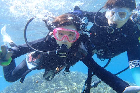 【沖縄・恩納村・体験ダイビング】8歳から参加できる！1組貸切のビーチダイビング！写真撮影無料！餌やり体験もできる！