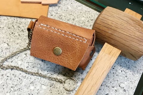 【福岡・久留米・レザークラフト】お揃いもGOOD！本革チェーンキーケース制作（1個）