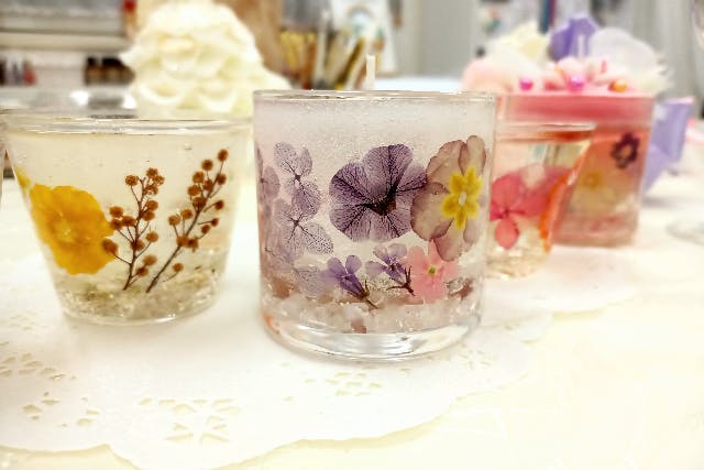 【東京・新宿・手作りキャンドル】本物のお花を使って作る！お花見フラワーキャンドル　1個
