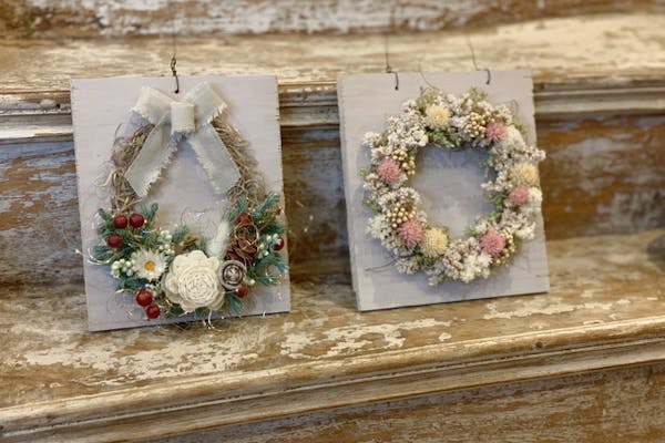 手作りリース 名古屋・千種区・ミニリース作り】ドライフラワーで作るミニリース1点