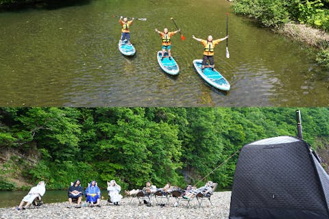 [北海道・札幌・定山渓] サップもサウナも楽しめる、よくばりツアー！定山渓の絶景を見ながらととのう！～サップ&テントサウナツアー～(焚き火＆焼きマシュマロ付き)