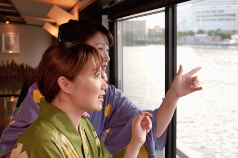 【神奈川・横浜・屋形船】粋に屋形船から夜景を堪能。横浜港乗合クルーズ7品コース（さざなみ御膳）