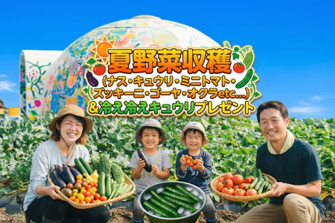 【埼玉×農業体験】夏野菜収穫（ナス・キュウリ・ミニトマト・ズッキーニ・ゴーヤ・オクラetc...）＆冷え冷えキュウリプレゼント