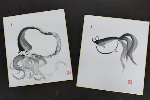 【静岡・菊川・絵画教室】非日常空間で楽しむ水墨画体験。色紙作品作り（1枚）