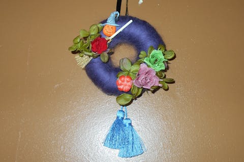 【宮城・仙台・フェルト教室】簡単に作れる！花と羊毛フェルトのハロウィンリース1個