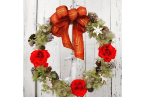 【宮城・仙台・クリスマスリース手作り体験】プリザーブドフラワーで作るオリジナルリース＜勾当台公園駅・北四番丁駅から徒歩10分＞