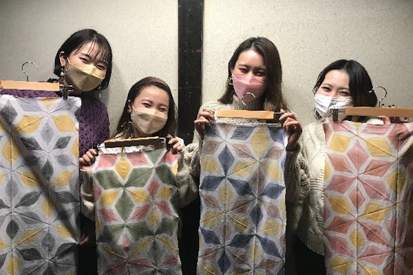 大阪・池田市・染物体験】ベンガラ板締め絞りを体験しよう！手ぬぐい1