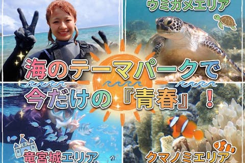 那覇から約30分／学生初心者応援プラン『海のテーマパーク・天然水族感』ウミガメ＆100種以上を探索する自然体験シュノーケリング★当日予約可★泳げなくてもOK★