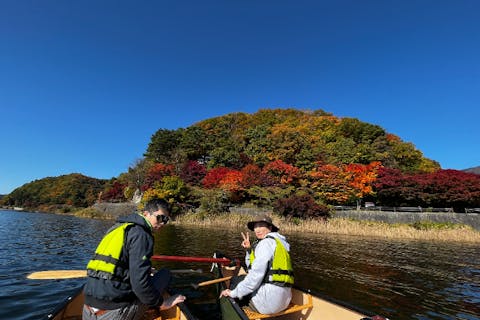 【山梨・河口湖・レイクカヌー】爽やかな朝の河口湖。カナディアンカヌー早朝プラン