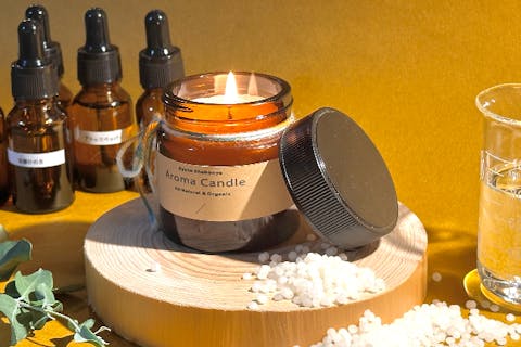【京都市】　　　　　　　　　　　　　 *:._オーガニック蜜蝋＋お好きな精油で作る［木芯アロマキャンドル（約50g／1瓶）］調香・手作り体験_.:*