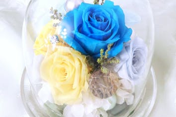 【高級プリザーブドフラワー】　ブルーローズ　プリザーブドフラワードーム 神奈川・横浜・プリザーブドフラワー】インテリアに最適！高級感漂う