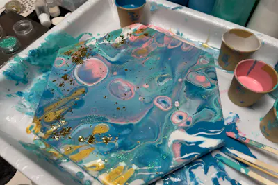 フルイドアート 円形作品 「木星と春」