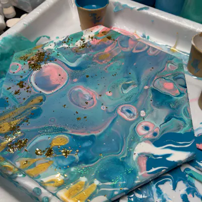 フルイドアート 円形作品 「木星と春」 フルイドアート 円形作品 「木星と春」