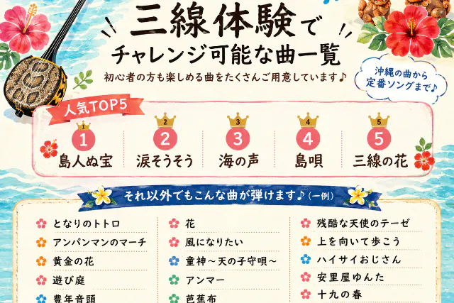【那覇・ゆいレール赤嶺駅】サクッと三線体験！３０曲以上から選曲可（2名様以上割引あり）