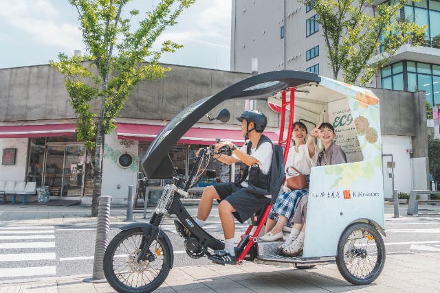 【岡山・人力車・60分貸切】環境に優しい自転車の人力車「シクロポリタン」で晴れの国岡山を巡る観光ガイドツアー！【当店一番人気】【JR岡山駅前発着】【ドライバー＆観光ガイド付き】