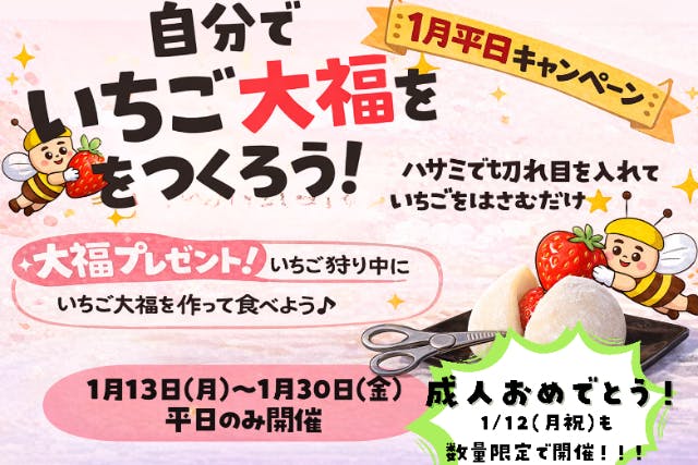 ひたちなかのいちご狩り【平日キャンペーン1/13START】3品種以上食べ比べプラン！ファミリー・カップルにオススメ♪