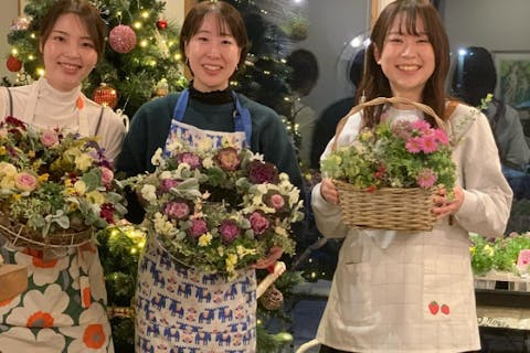 【秋田・由利本荘・フラワーアレンジメント】まるで花束のような寄せ植えプランツギャザリングリースコース