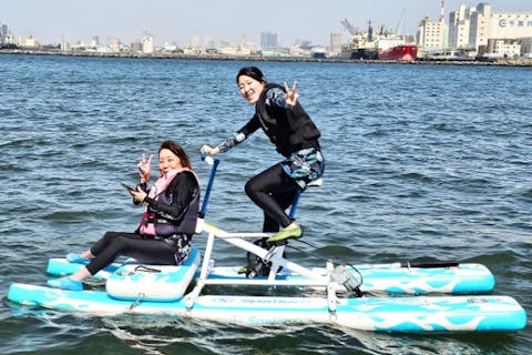 【千葉みなと駅・徒歩10分】関東初！サップサイクル（水上自転車）体験プラン／当日予約OK　手軽に海での映え写真ゲット