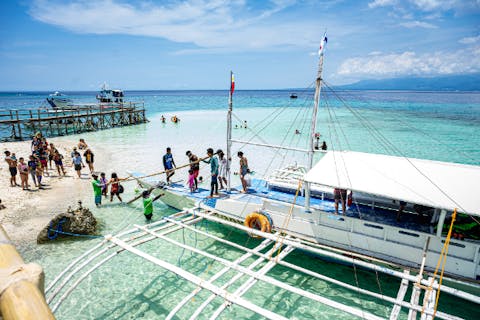 【セブ島】ジンベエザメとのシュノーケリング＋ツマログ滝＋スミロン島サンドバーツアー（日本語ガイド付き/セブ市内・マクタンエリア発）