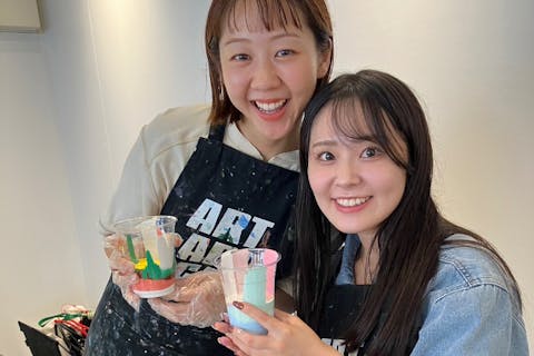 ワインと音楽とアート体験！失敗しないアート体験！誰でもアーティストになれる場所！大人気！たらし込みアート（ポーリングアート、フルイドアート）！