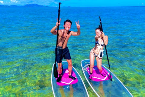 【沖縄・石垣島・SUP】ミシュランガイド3つ星に認定＜川平湾＞クリアサップ体験！【動画・写真】＜最新ドローン撮影無料＞1組貸し切りのプライベートツアーどこからでも送迎無料！！