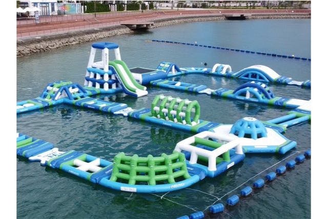 【北谷・アメリカンビレッジ】ゴールできるかな？海上アスレチック５０分