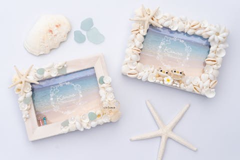 【沖縄・宮古島・マリンクラフト】真っ白な天然の貝殻が選び放題！シェルフォトフレーム手作り体験