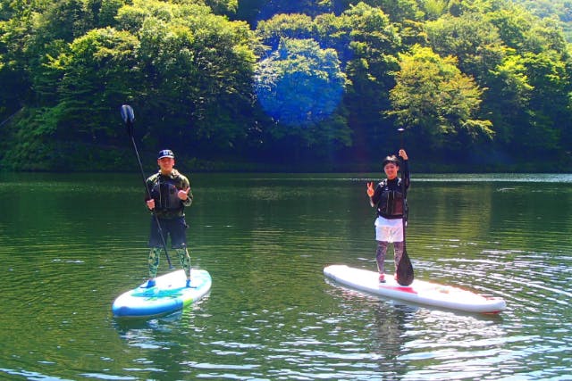軽井沢 近くで『SUP(サップ)体験』アウトドア 外遊び レジャー ☆新緑･夏･秋･紅葉☆ 初めてOK！ファミリー カップル おすすめ◎軽井沢観光に◎磯部温泉も近い【軽井沢 近郊／関東 群馬 長野】