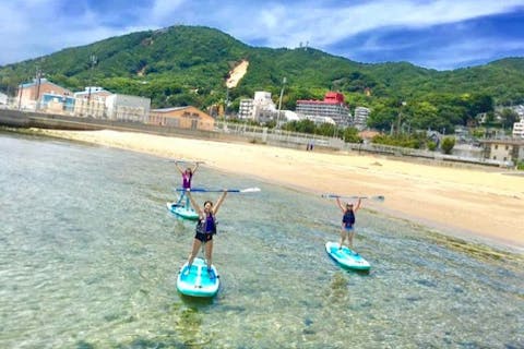 JR須磨駅前の綺麗な海でお楽しみいただけます！カップル、ファミリー、おひとりさま、女性グループ、初心者大歓迎SUPヨガ！