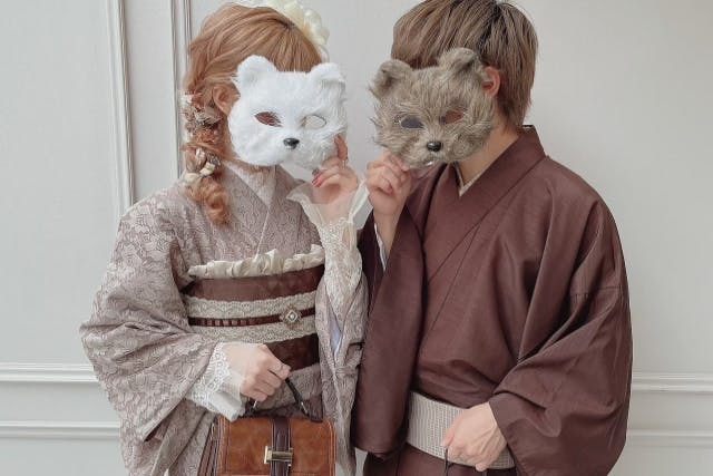 【浅草着物レンタル】女性ヘアセット付き！カップルプラン2名1組