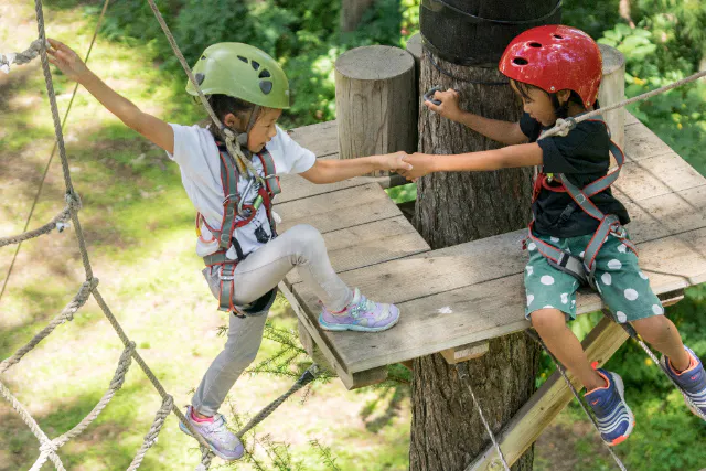 白馬村の大自然の中で大人も子供も楽しめる、地上8Ｍの空中大冒険を体験してみませんか？【フルコース：ファミリーパック券】