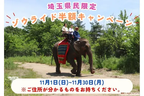 【埼玉県民限定】2026年11月ゾウライド半額！「那須ワールドモンキーパーク※入園券込み」